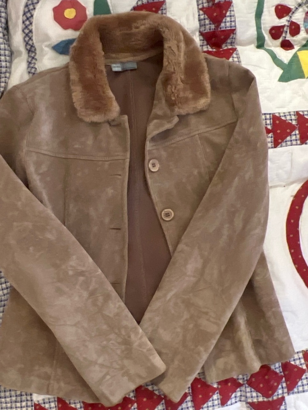 V GENERATION Taupe Faux-Suede Teddy Collar Jacket